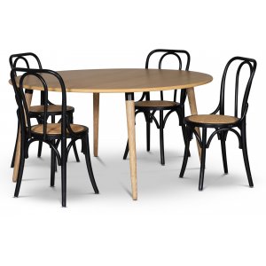 Omni matgrupp, runt matbord Ø130 cm inkl 4 st Tony svarta böjträ stolar – Whitewash