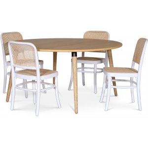 Omni matgrupp, runt matbord Ø130 cm inkl 4 st Tyko vita stolar – Whitewash