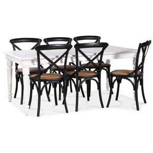 Paris matgrupp 180 cm bord vit + 6 st svarta Gaston matstolar