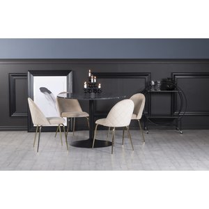 Plaza matgrupp, marmorbord med 4 st Plaza sammetsstolar – Beige/Grå/Svart + Fläckborttagare för möbler