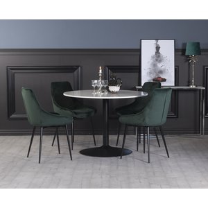 Plaza matgrupp, marmorbord med 4 st Theo sammetsstolar – Grön/Vit/Svart + Fläckborttagare för möbler