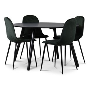 Rosvik matgrupp, matbord med 4 st Carisma sammetsstolar – Svart/Grön + Fläckborttagare för möbler