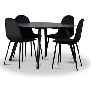 Rosvik matgrupp, matbord med 4 st Carisma sammetsstolar – Svart/Svart + Fläckborttagare för möbler