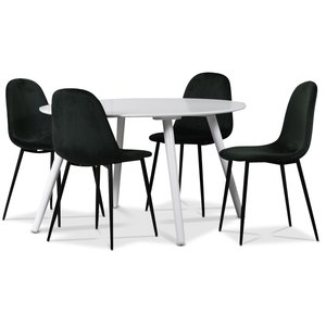 Rosvik matgrupp, matbord med 4 st Carisma sammetsstolar – Vit/Grön + Fläckborttagare för möbler