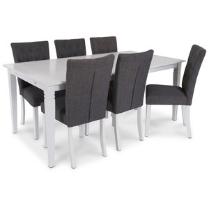 Sandhamn Matgrupp Bord 180×95 cm med 6 st Crocket stolar – Vit / Grå + Fläckborttagare för möbler