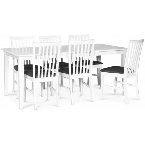 Sandhamn Matgrupp Bord 180×95 cm med 6 st Sandhamn stolar – Grå / Vit + Fläckborttagare för möbler