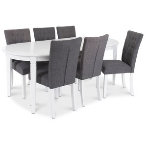 Sandhamn Matgrupp Ovalt bord med 6 st Crocket stolar i Grått tyg + 4.00 x Möbeltassar