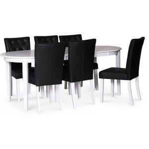Sandhamn Matgrupp Ovalt bord med 6 st Crocket stolar i Svart PU + Fläckborttagare för möbler