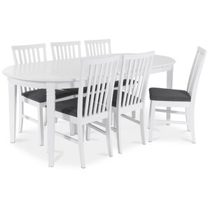 Sandhamn Matgrupp ovalt bord med 6 st Sandhamn stolar i Grått tyg + Fläckborttagare för möbler