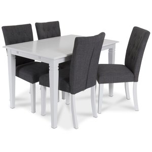 Sandhamn matgrupp 120 cm bord med 4 Crocket stolar i Grått tyg + 3.00 x Möbeltassar