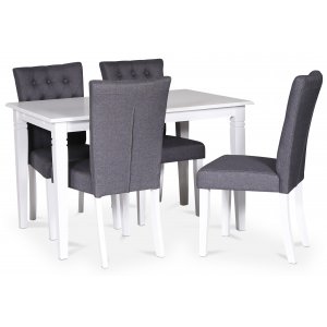 Sandhamn matgrupp 120 cm bord med 4 st Crocket matstolar i grått tyg + 3.00 x Möbeltassar