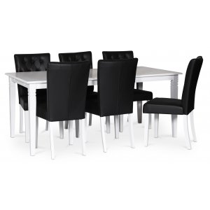 Sandhamn matgrupp 180×95 cm bord med 6 st Crocket matstolar i svart PU + 4.00 x Möbeltassar