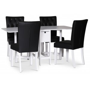 Sandhamn matgrupp Klaffbord med 4 st Crocket stolar i svart PU