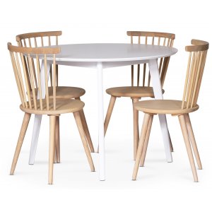 Sandhamn matgrupp Runt matbord med 4 st Castor matstolar i Whitewash + Fläckborttagare för möbler