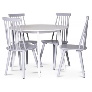 Sandhamn matgrupp Runt matbord med 4 st gråa Dalsland pinnstolar + Fläckborttagare för möbler