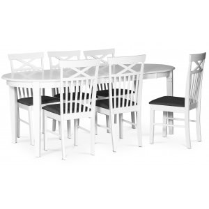 Sandhamn matgrupp ovalt matbord med 6 st Sofiero stolar med kryss i ryggen + 4.00 x Möbeltassar