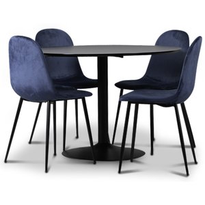Seat matgrupp, matbord med 4 st Carisma sammetsstolar – Svart/Blå + 2.00 x Möbeltassar