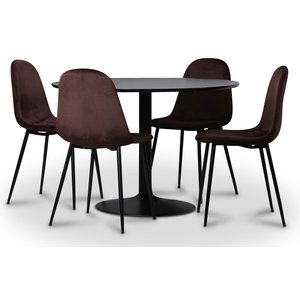 Seat matgrupp, matbord med 4 st Carisma sammetsstolar – Svart/Bordeaux