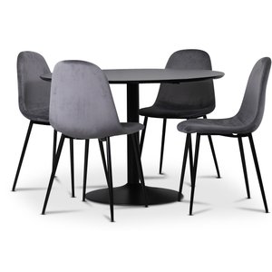 Seat matgrupp, matbord med 4 st Carisma sammetsstolar – Svart/Grå