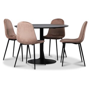 Seat matgrupp, matbord med 4 st Carisma sammetsstolar – Svart/Korall
