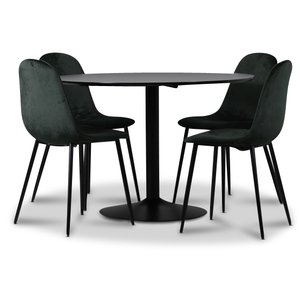 Seat matgrupp, matbord med 4 st Carisma sammetsstolar – Svart/Mörkgrön + 2.00 x Möbeltassar