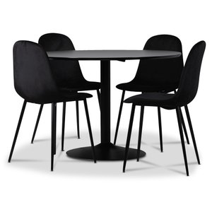 Seat matgrupp, matbord med 4 st Carisma sammetsstolar – Svart/Svart + 2.00 x Möbeltassar