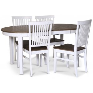Skagen matgrupp matbord 160/210×90 cm – Vit / brunoljad ek med 4 st Skagen stolar brun/Vit