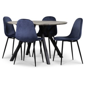 Smokey matgrupp, runt matbord med 4 st Carisma sammetsstolar – Blå + Fläckborttagare för möbler