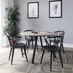 Smokey matgrupp, runt matbord med 4 st Dalsland karmstol – Gråbetsad ek/svart + Fläckborttagare för möbler