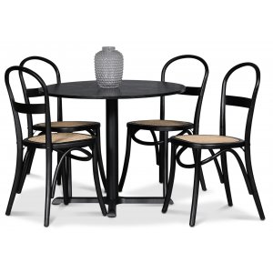 Solano matgrupp: Bord 90 cm inklusive 4 Axe stolar – Svart Ask / Rotting + Fläckborttagare för möbler