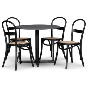 Solano matgrupp: Bord 90 cm inklusive 4 Axe stolar – Svart / Grå marmor