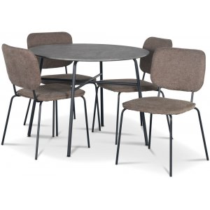 Tofta matgrupp Ø100 cm bord i betongimitation + 4 st Lokrume bruna stolar