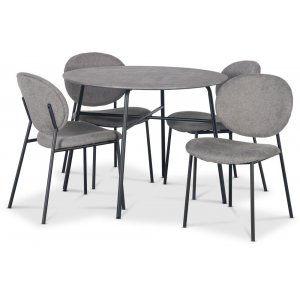Tofta matgrupp Ø100 cm bord i betongimitation + 4 st Tofta grå stolar