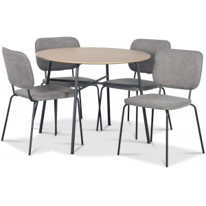 Tofta matgrupp Ø100 cm bord i ljust trä + 4 st Lokrume grå stolar