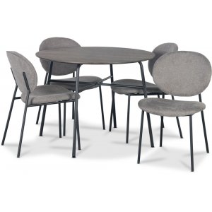 Tofta matgrupp Ø100 cm bord i mörkt trä + 4 st Tofta grå stolar