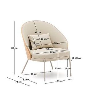 Eamy fåtölj i beige konstläder, askfanér med naturfinish och beige metall