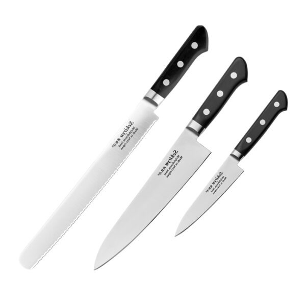 Sekiryu – Master knivset 3 delar kockkniv, grönsakskniv, brödkniv svart