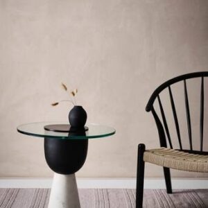 ALBIANO sidobord ø 50 cm Svart/vit