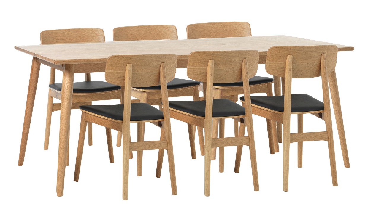 BLANCA 190/LINO Matgrupp 6 Stolar Ek/Svart