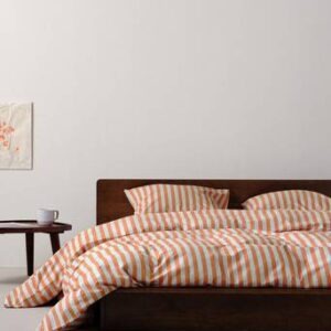 BOEL påslakanset dubbelsäng – ekologisk Ljusblå/orange