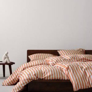 BOEL påslakanset enkelsäng – ekologisk Orange/ljusblå