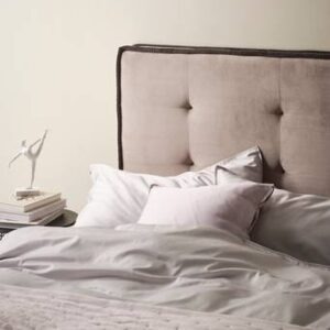 CLIFTON sänggavel 180 cm Greige/mörkgrå piping