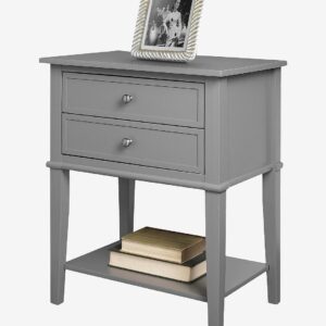 Dorel Home – Sidobord med två lådor Franklin – Grå – Sängbord – Från Homeroom