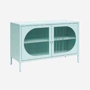 Dorel Home – Skåp Wide med 2 glasdörrar i metall Luna – Blå – Byråar – Från Homeroom