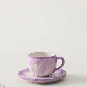 FLORA mugg med fat 1-pack Lila/vit