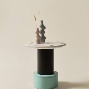 FRESNO sidobord ø 50 cm Svart/turkos