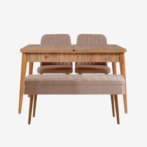 Hanah Home – Set med bord och stolar (4 delar) – Gina – Brun – Matgrupp 4 personer – Från Homeroom