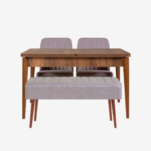 Hanah Home – Set med bord och stolar (4 delar) – Gina – Brun – Matgrupp 4 personer – Från Homeroom