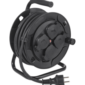 Kabelvinda 4 st uttag utomhus, 10 meter Svart