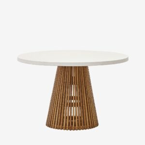 Kave Home – Alcaufar runt utomhusbord av massivt teakträ och vit cement Ã~ 120 cm – Vit – Matbord utomhus – Från Homeroom